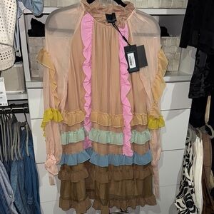 Cynthia Rowley Tan and Pink Ruffled Dress
